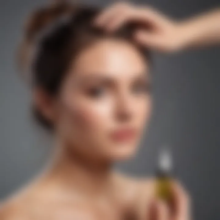 A person applying rosemary oil to their hair with a dropper for nourishment.