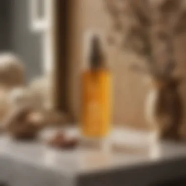 A beautifully arranged bottle of argan oil hair spray on a stylish vanity, showcasing elegance.