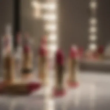 An elegant small lipstick placed on a vanity table with soft lighting.