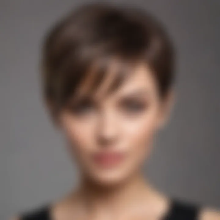 An elegant hairstyle featuring short hair styled with highlights, emphasizing facial features.