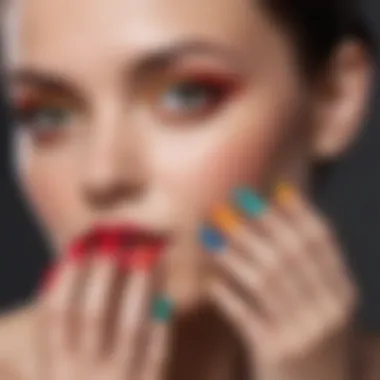 Brightly colored short nails with geometric shapes