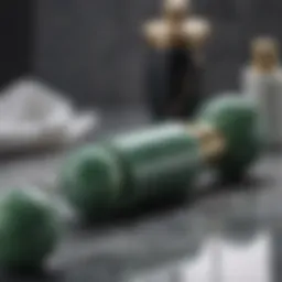 Close-up of a jade roller on a marble surface