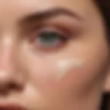 A close-up view of flaky concealer on skin