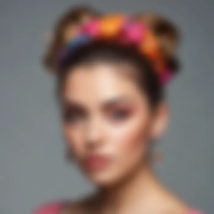 Stylish messy bun with colorful accessories