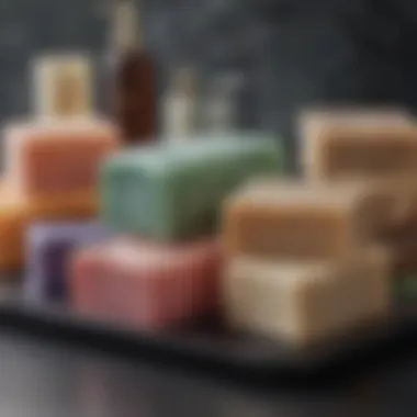 Various types of soap displayed in an artistic arrangement