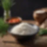 A bowl filled with rice and natural ingredients for a hair mask