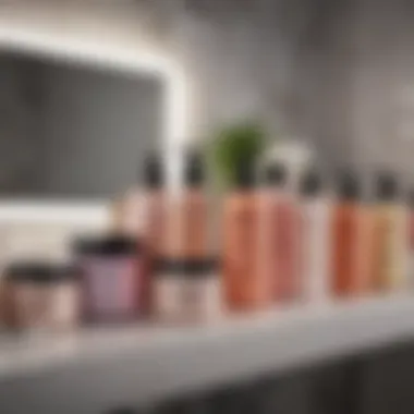 Various high-quality hair care products on a bathroom shelf.