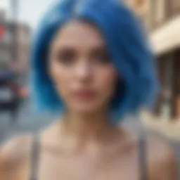 Vibrant blue hair showcased in an urban setting