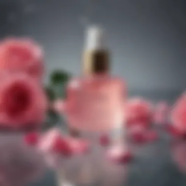 An elegant skincare routine setup showcasing rose water with other natural ingredients.